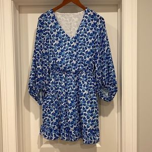 Quarter sleeve blue and white dress